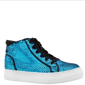 KidPik Reverse Sequin High Top Sneaker size 3 Blue Black